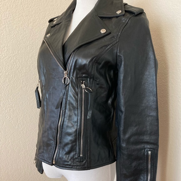 Sam Edelman motojacket black leather  jacket real leather asymmetric zipper new - Picture 13 of 13